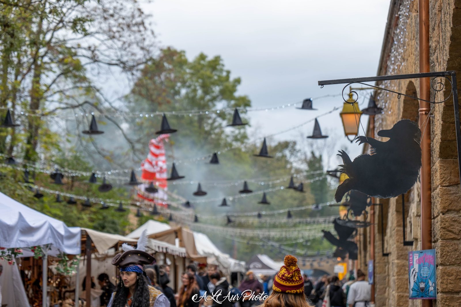Allée aux chapeaux volants suspendus